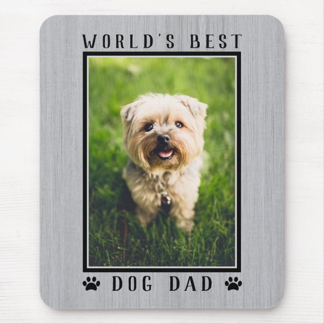 Rustic World's Best Dog Dad Paw Prints Photo Mouse Pad (Front)