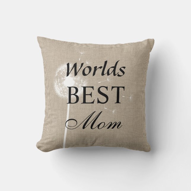 Rustic Worlds Best Mum Pillow with Dandelion (Front)