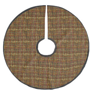 Rustic Woven Rough Burlap Red Brushed Polyester Tree Skirt