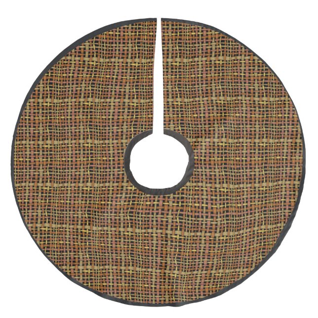 Rustic Woven Rough Burlap Red Brushed Polyester Tree Skirt (Front)