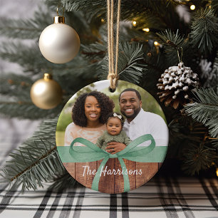 Rustic Wrap   Photo Christmas Ceramic Ornament