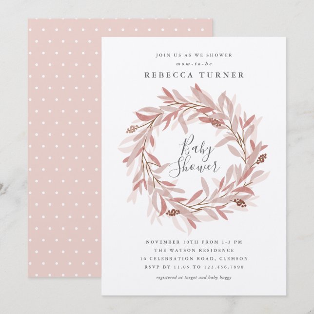 Rustic wreath baby shower invitation (Front/Back)