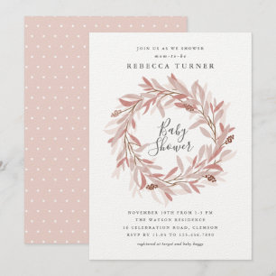 Rustic wreath baby shower invitation
