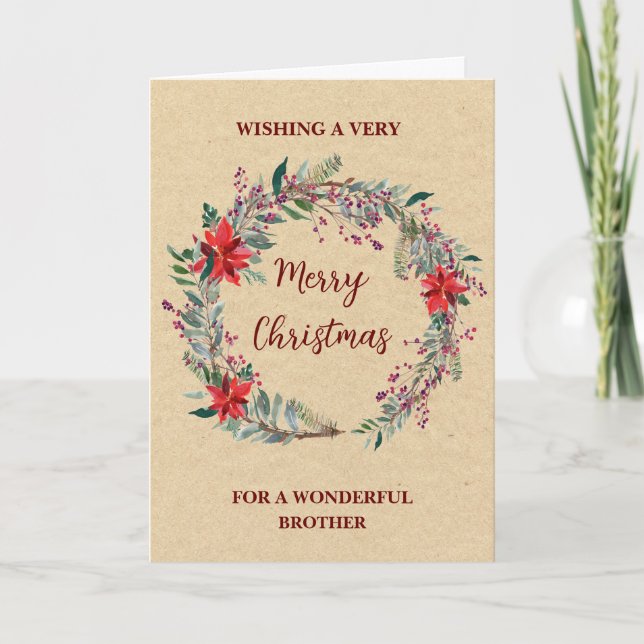 Rustic Wreath Brother Merry Christmas Card (Front)