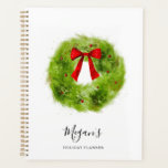 Rustic Wreath Christmas Holiday Planner<br><div class="desc">Festive holiday planner featuring watercolor illustration of green wreath with red berries and a bow.</div>
