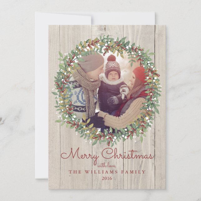 Rustic Wreath Christmas Photo Card (Front)
