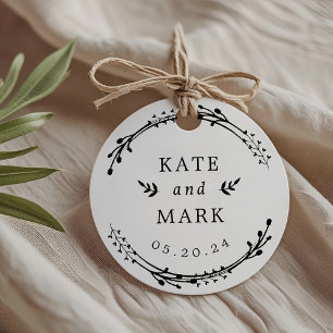 Rustic Wreath Couple Names Wedding Round Favour Tags