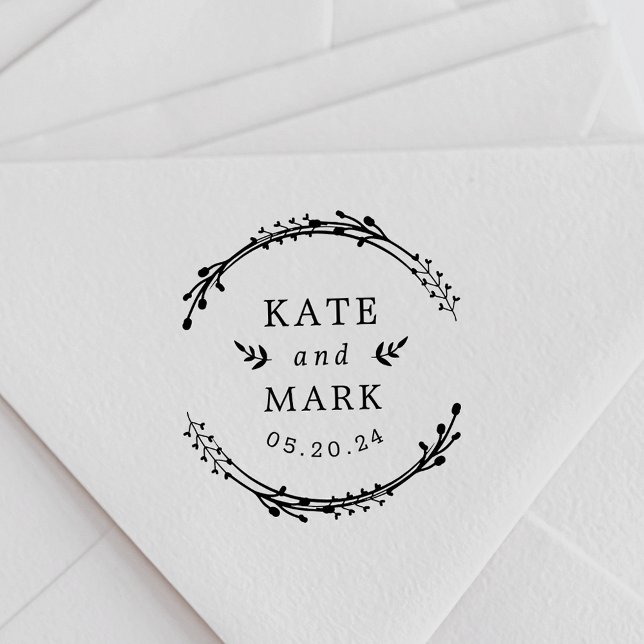 Rustic Wreath Couple Names Wedding Save the Date Self-inking Stamp (Creator Uploaded)