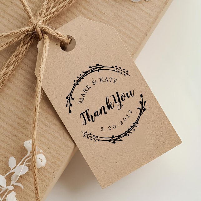 Rustic Wreath Custom Wedding Favour Thank You Rubber Stamp (Creator Uploaded)