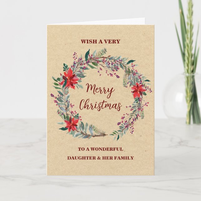 Rustic Wreath Daughter & Family Merry Christmas Card (Front)