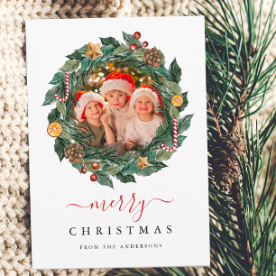 Rustic Wreath Elegant Christmas Custom Photo Holiday Postcard