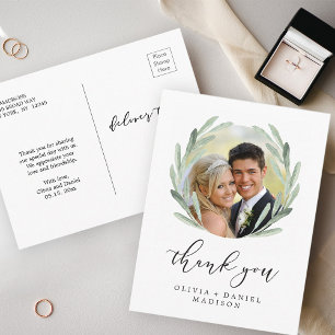 Rustic Wreath Elegant Wedding Thank You Photo Postcard