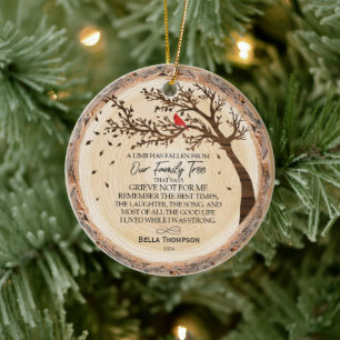 Rustic Wreath Family Memorial  Tree Red Cardinal Ceramic Ornament