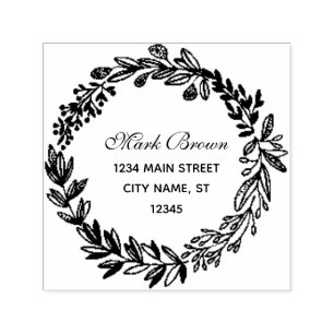 Rustic Wreath   Family Name Return Address Self-inking Stamp