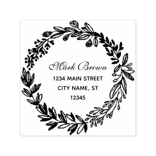 Rustic Wreath | Family Name Return Address Self-inking Stamp (Design)