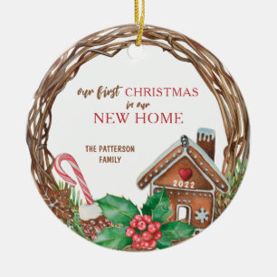 Rustic Wreath First Christmas In Our New Home Ceramic Ornament