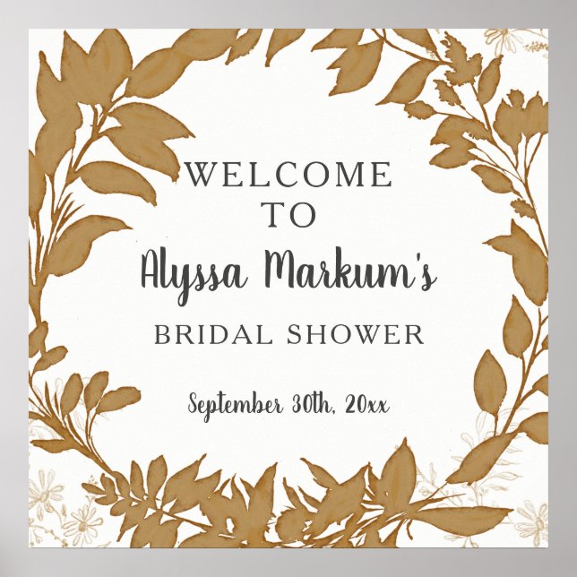 Rustic Wreath Foliage Bridal Shower Welcome Sign (Front)