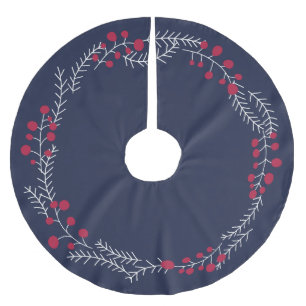 Rustic wreath frame border navy blue Christmas Brushed Polyester Tree Skirt