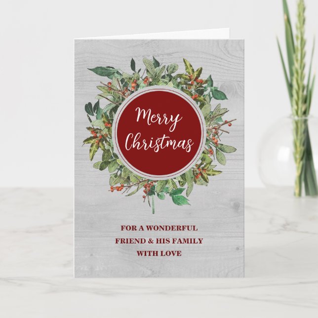 Rustic Wreath Friend & Family Merry Christmas Card (Front)