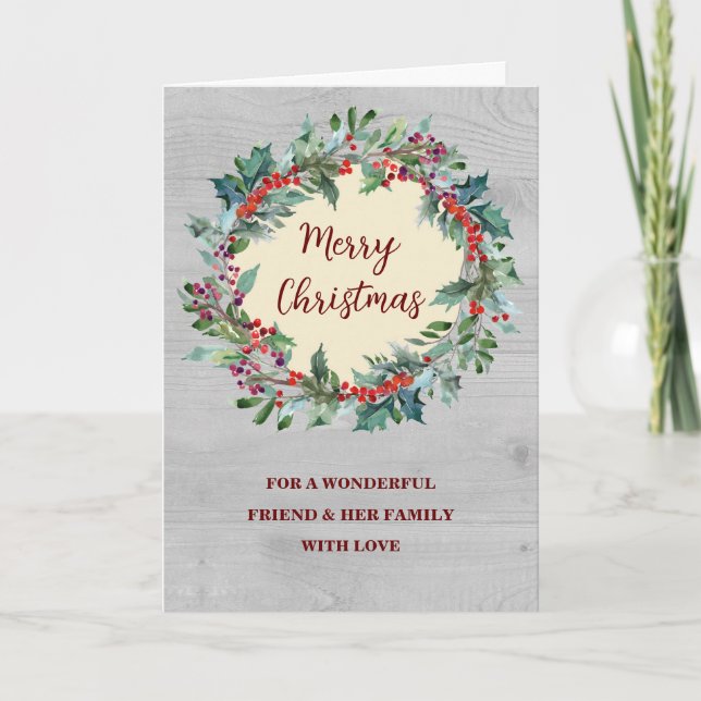 Rustic Wreath Friend & Family Merry Christmas Card (Front)