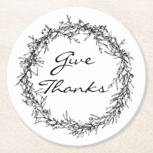 Rustic Wreath Give Thanks Thanksgiving Coasters