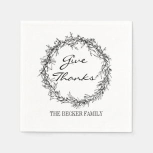 Rustic Wreath Give Thanks Thanksgiving Napkins