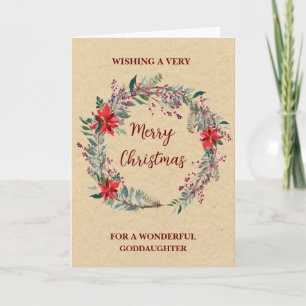Rustic Wreath Goddaughter Merry Christmas Card