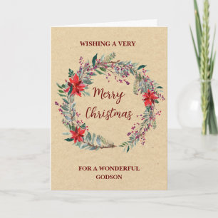 Rustic Wreath Godson Merry Christmas Card