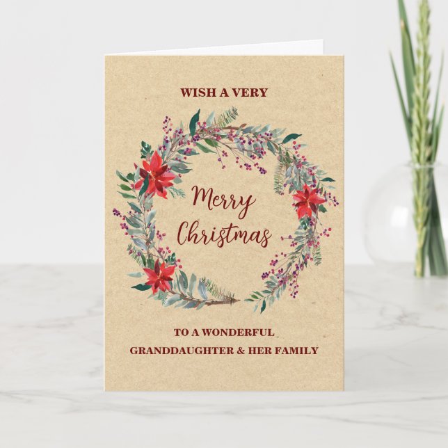 Rustic Wreath Granddaughter & Family Christmas Card (Front)