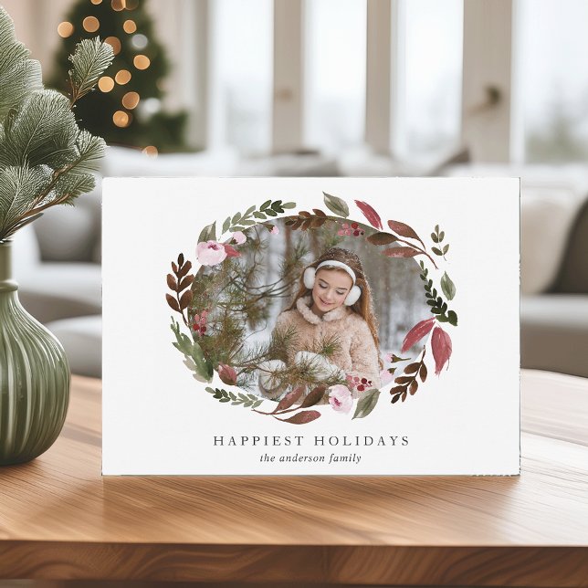 Rustic Wreath | Happiest Holidays Photo Holiday Card (Creator Uploaded)