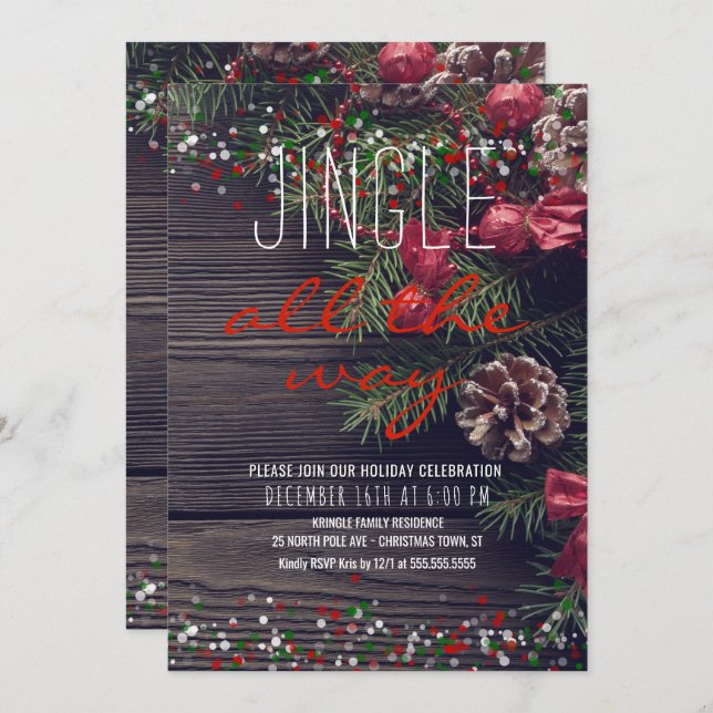 Rustic Wreath Holiday Party Jingle All the Way Invitation (Front/Back)