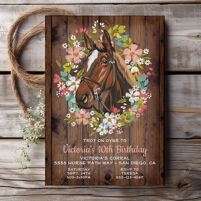 Rustic Wreath Horse Birthday Party Invitation (Creator Uploaded)