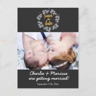 Rustic Wreath Leaf SAVE THE DATE Photo Postcard