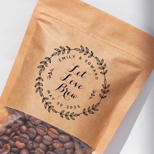 Rustic Wreath Let Love Brew Wedding Coffee Favour Rubber Stamp