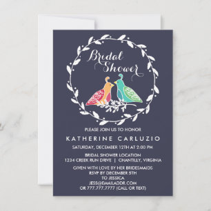 Rustic Wreath Love Birds Wedding Bridal Shower Invitation