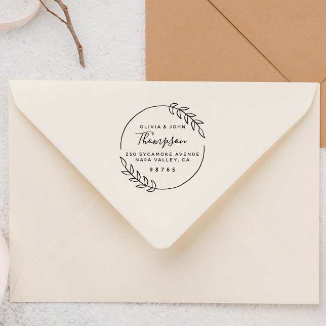 Rustic Wreath Married Couple Return Address Rubber Stamp (Stamp Mock-up)