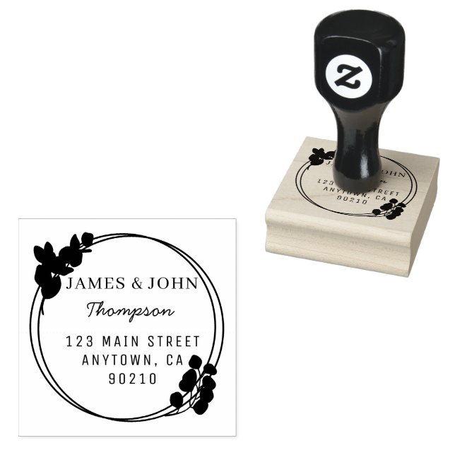Rustic Wreath Married Couple Return Address Stamp (Stamped)