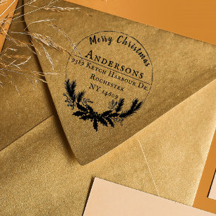 Rustic Wreath Merry Christmas Return Address Rubber Stamp