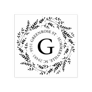 Rustic Wreath Monogram Address Stamp