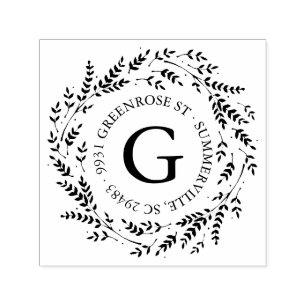 Rustic Wreath Monogram Address Stamp