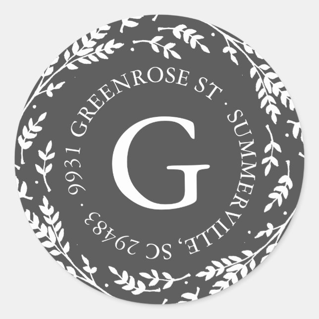 Rustic Wreath Monogram Address Sticker (Front)