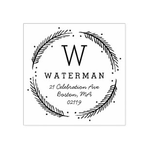 Rustic Wreath Monogram Rubber Stamp