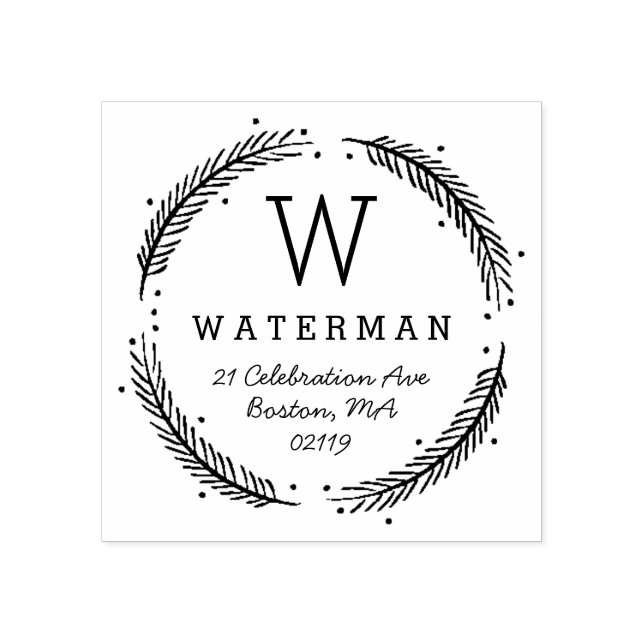 Rustic Wreath Monogram Rubber Stamp (Imprint)