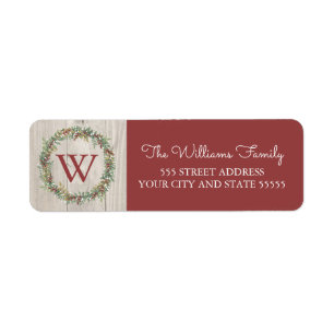 Rustic Wreath Monogrammed Return Address Return Address Label