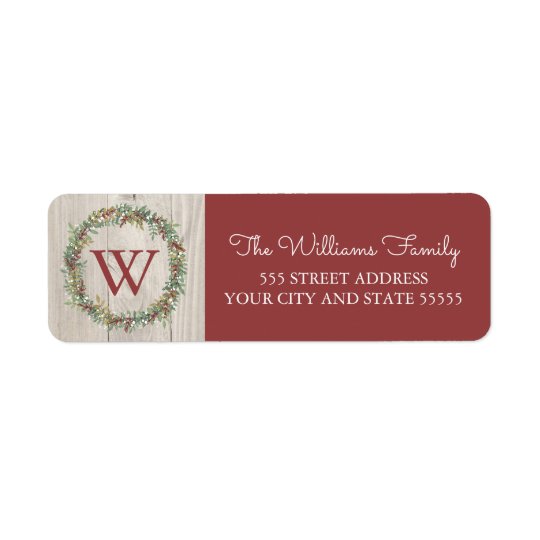 Rustic Wreath Monogrammed Return Address Return Address Label