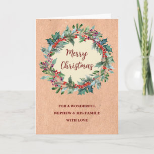 Rustic Wreath Nephew & Family Merry Christmas Card