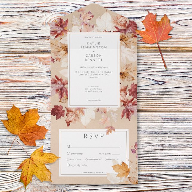Rustic Wreath of Fall Leaves Tan Dinner All In One Invitation (Rustic Wreath of Fall Leaves Tan Dinner All All In One Invitation)