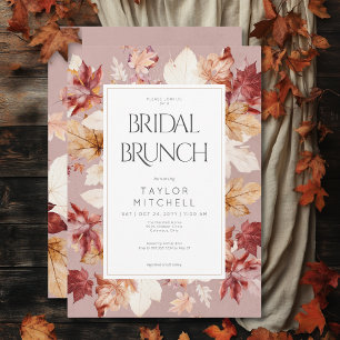Rustic Wreath of Fall Leaves Wine Bridal Brunch Invitation