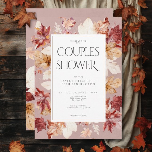 Rustic Wreath of Fall Leaves Wine Couples Shower Invitation (Rustic Wreath of Fall Leaves Wine Couples Shower Invitation)