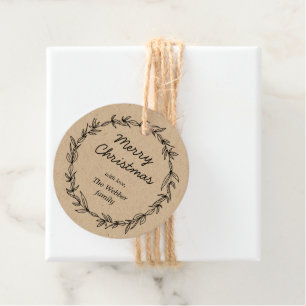 Rustic wreath on kraft christmas tag